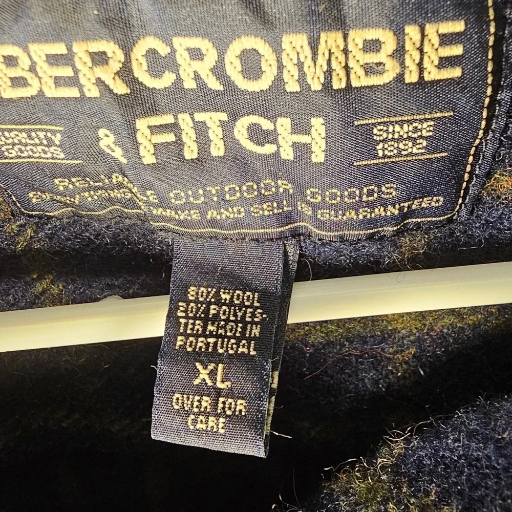 Abercrombie & Fitch  XL Wool Blend Plaid Flannel Shirt Navy Yellow‎ Windowpane